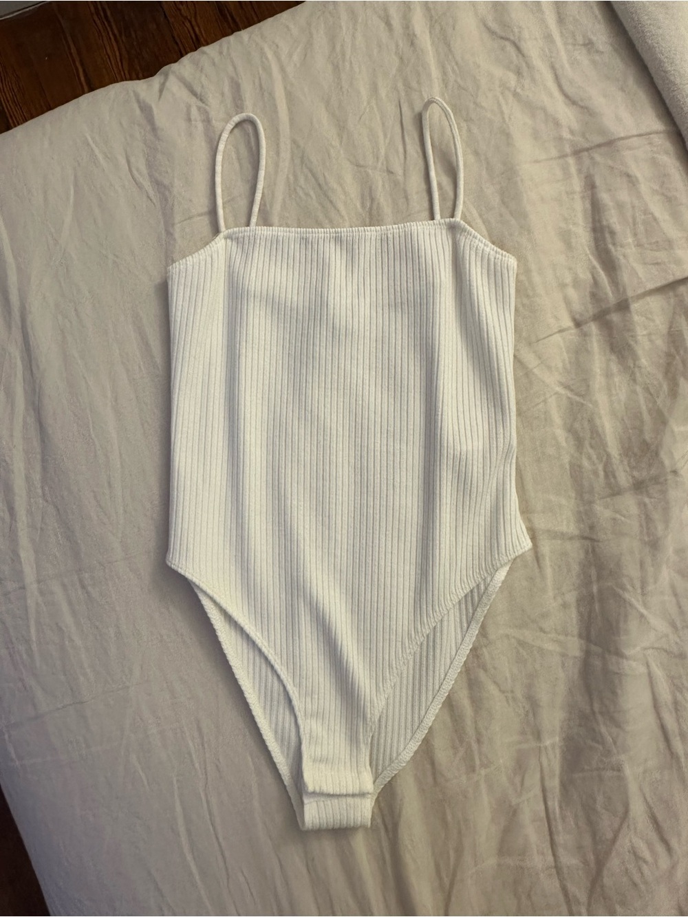 Topshop White Ribbed Square-Neck Tank Bodysuit